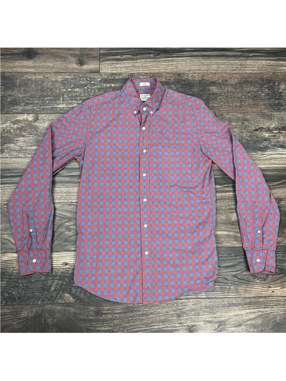 J.Crew Men’s Small Slim Fit Stretch Blue Red Plaid Long Sleeve Button Down Shirt